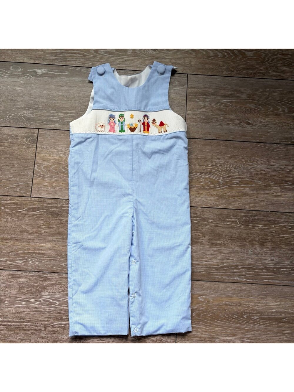 Away in a Manger Smocked Gingham Jon Jon